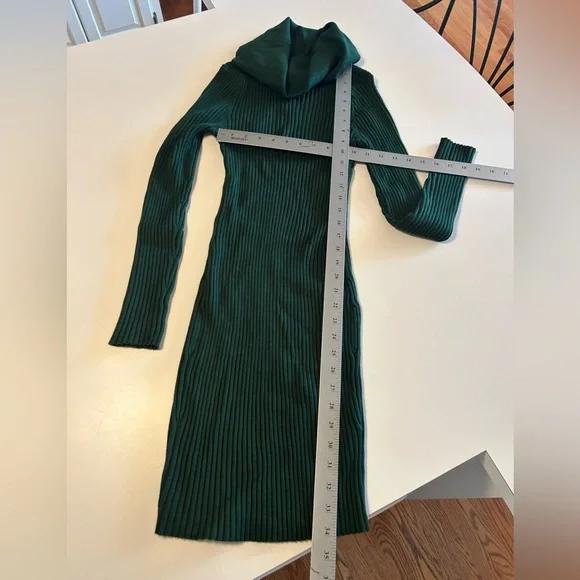 Cowl Neck Ribbed Sweater Dress, Forest Green, soft, lots of stretch, Sz S - Picture 8 of 8